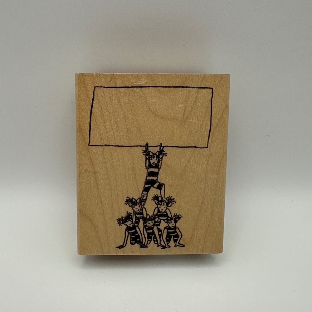 Stamp Clinic Little Lady Cheerleader Team Kids Wood Mount Rubber Stamp Vintage